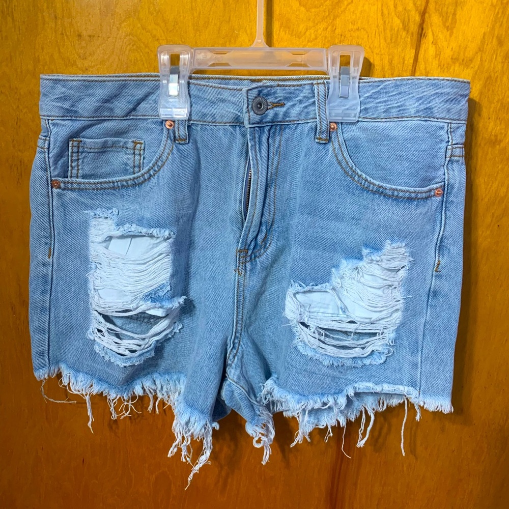 High waisted distressed shorts